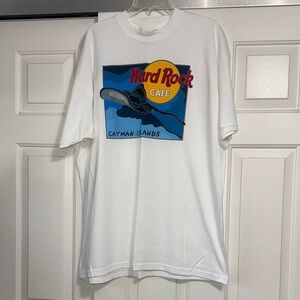 Hard Rock Cafe Vintage White Tee with Blue & Yellow Grand Cayman Graphic